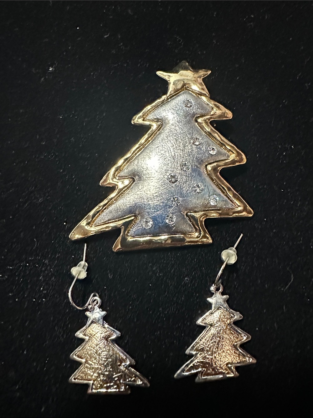 Gold and Silver Christmas Tree Brooch/Pendant with Matching Earrings